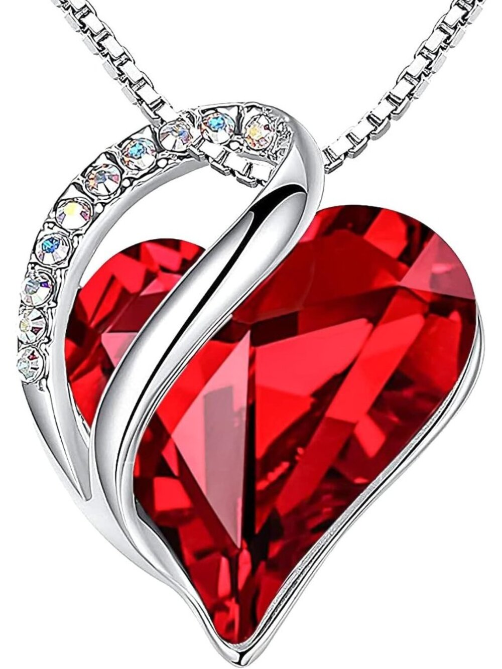 Women 18+2 Inch Dark Red Infinity Love Birthstone Heart Crystal Necklace